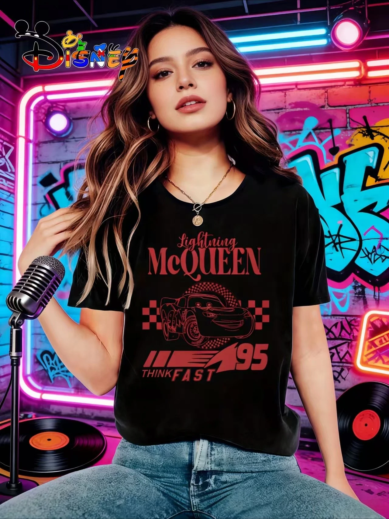 

Летняя футболка Disney Car Lightning McQueen из 100% чистого хлопка с графическим принтом для мужчин и женщин, повседневный дышащий топ для улицы