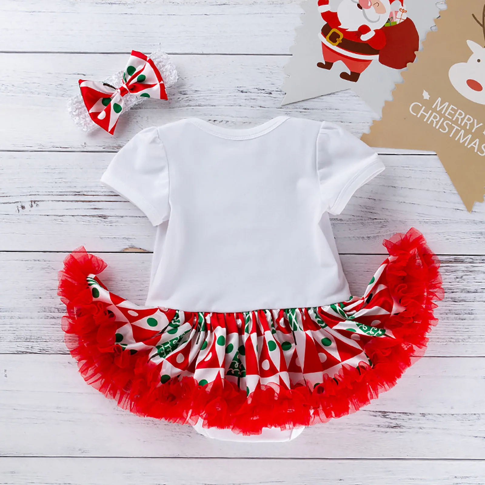 0-24Months Infant Baby Girls Christmas Outfits Cartoon Deer Printed Short Sleeve Romper Tutu Skirt With Headband Shoes 3Pcs Set