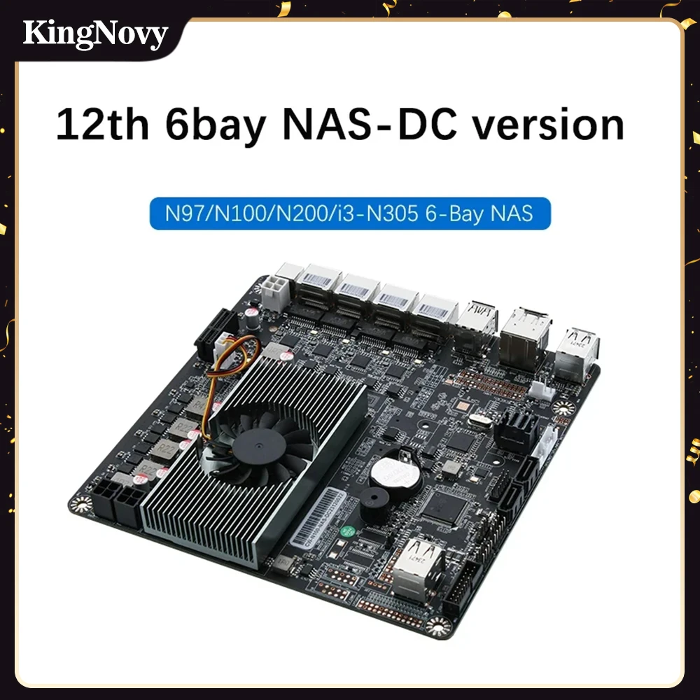 12th i3-N305 N100 NAS Motherboard 6-Bay DC Power 2xM.2 NVMe 6xSATA3.0 PCIE X1 4x i226-V 2.5G RJ45 LAN DDR5 17X17cm ITX Mainboard