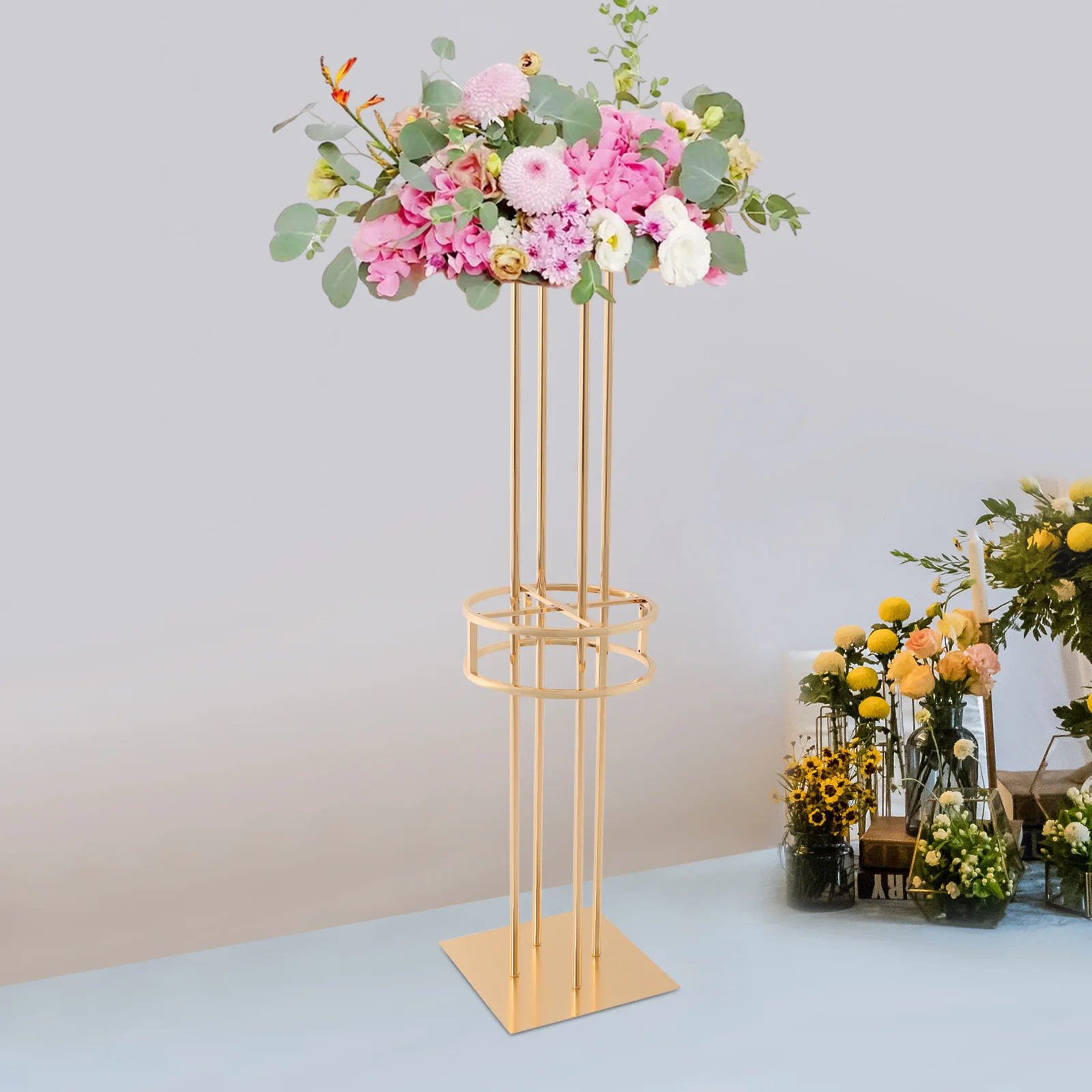 2-layer Golden Metal Flower Stand Banquet Guide Frame High Load-bearing Display Stand Decorative Flower Base