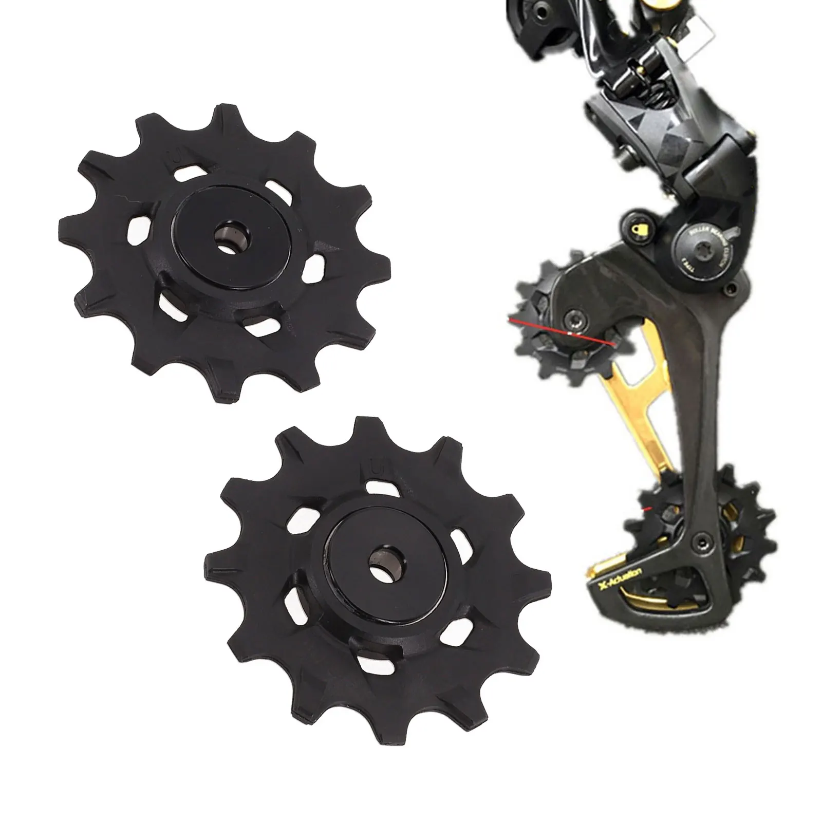 2Pcs 12T Rear Derailleur Pulley Wheel For SRAM  XO1 X1  NX Apex Competitor  RED 11 Speed Narrow Wide Pulley  Wheel Black
