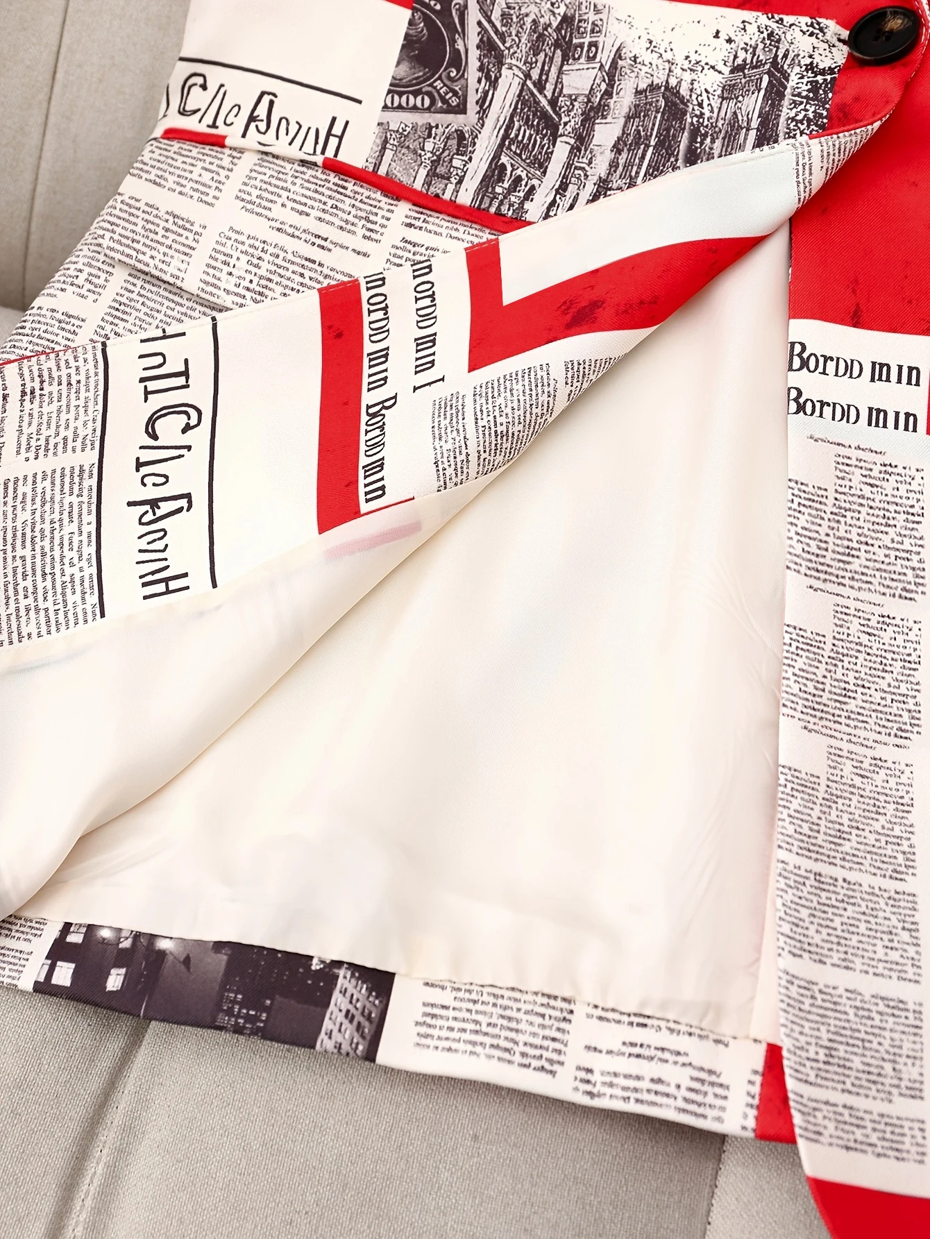 سترة بدلة متوسطة الطول بطباعة رقمية ونص عتيق أنيق وأنيق وأكمام طويلة للمكتب التجاري في المناطق الحضرية #6