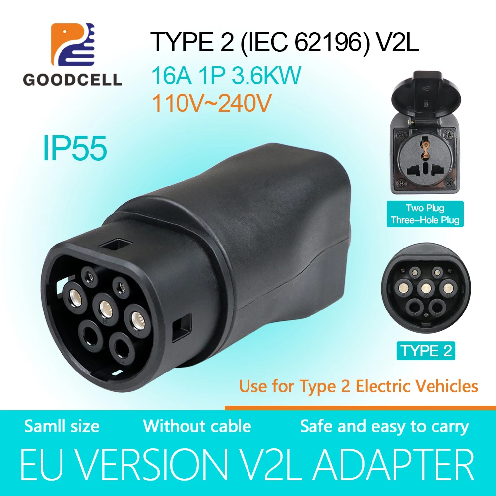 V2L Discharger For Type2 Car Discharge EV Cable Adapter V2L Socket Vehicle to Load Type 2 with EU Socket Outdoor Power Station