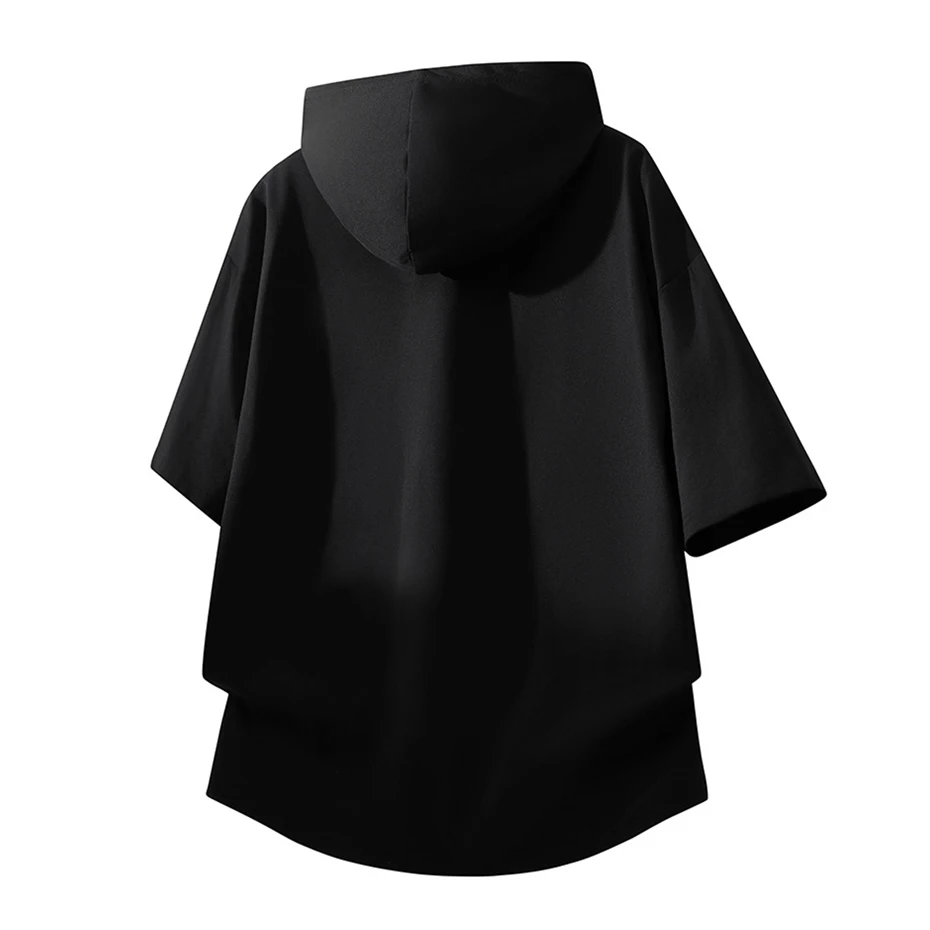 Summer Hooded T-shirt Men 5XL Plus Size Tshirt Black Fashion Casual Solid Color Hooded Tops Tees Male Big Size 5XL