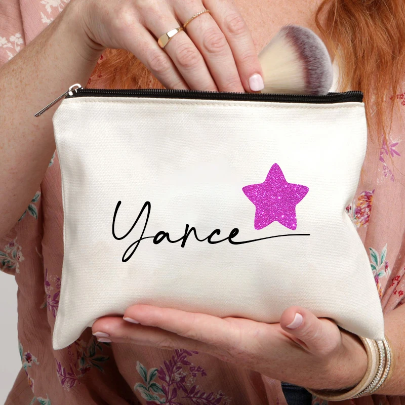 Star Customized Name Canvas Cosmetic Bag Organizer Travel Storage Zipper Pouch Perfume Lipstick Makeup Bags Personalized Gifts