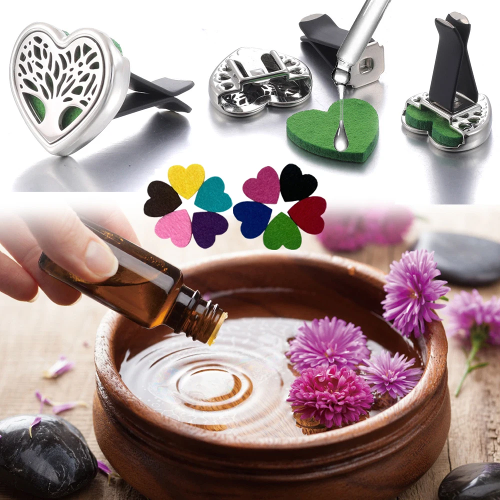 1 Heart-Shaped Diffuser Clip for Car Air Conditioning Vents (Does Not Include Air Freshener), Comes with 10 PCS Pads