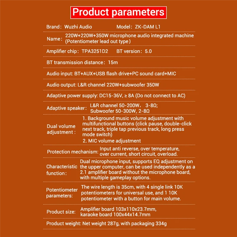 Reliablezk-DAM L1 Digital Power Amplifier Board  Stereo 2X220W+350W Subwoofer  Bluetooth Amplifier Module With Shielded Wire A