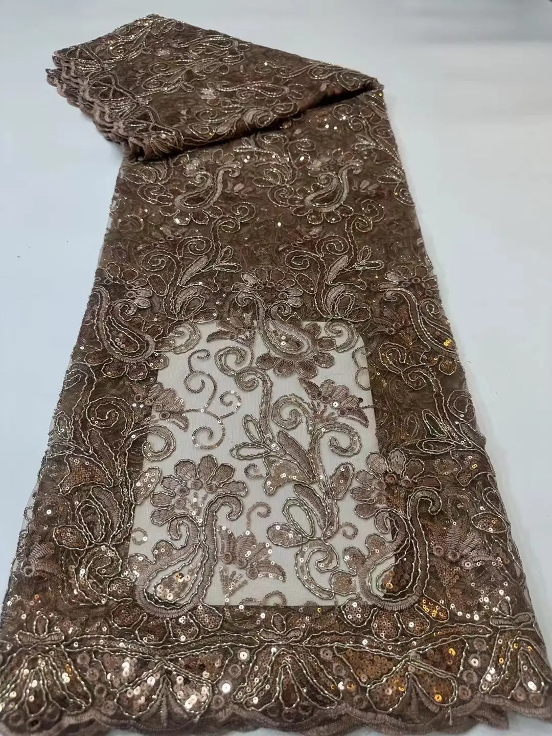 

African Sequins Groom Lace Fabric High Quality French Tulle Lace Fabric 2026 Embroidery Nigerian Lace Fabrics Sewing Dress M93-1