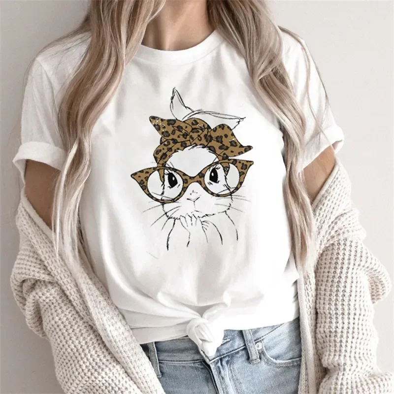 

Summer Fashion Women T-Shirt Funny Rabbit Bunny Flowers Animal Print Tshirt Femme Harajuku Shirt Kawaii Clothes T Shirt Female