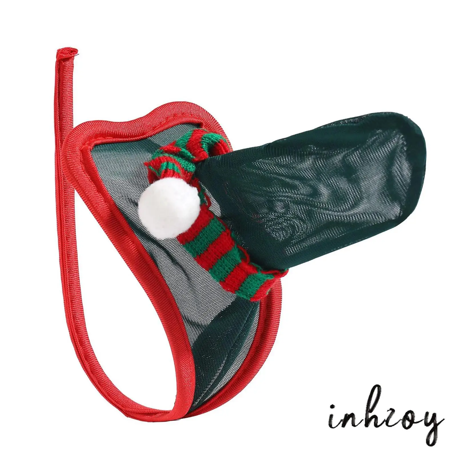 

Mens Christmas Funny C-string Underwear Sheer Mesh Sheath Mini Striped Scarfs Thong Lingerie for Xmas Dating Night Couple Games