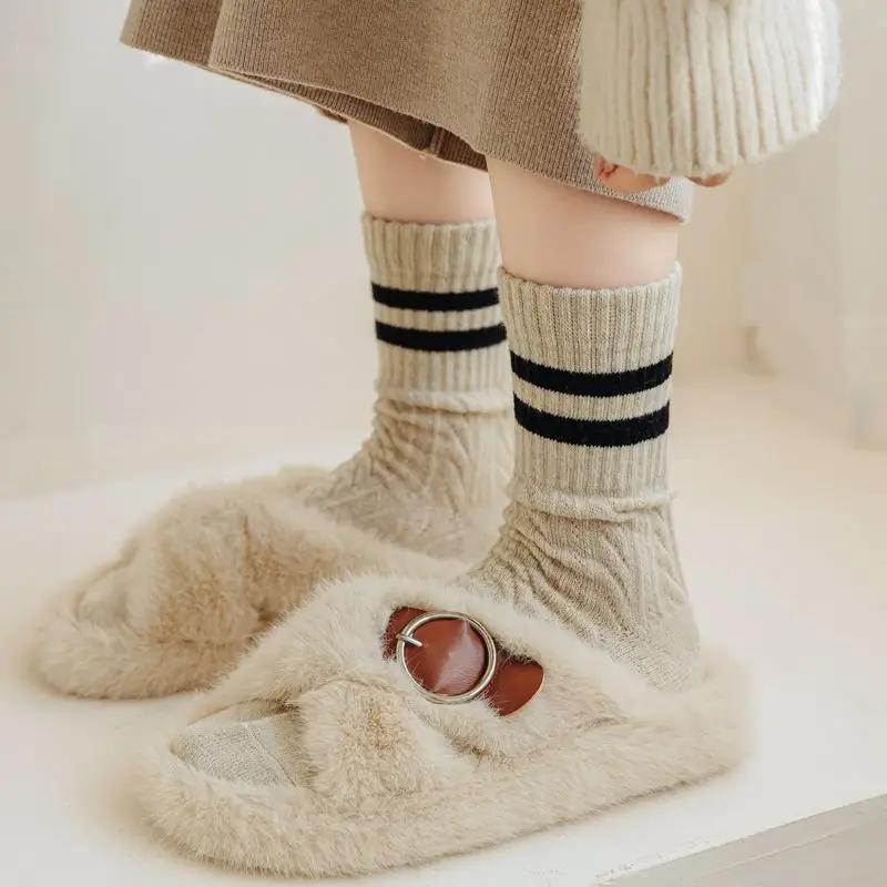 5/10Pair Women's Autumn Winter Striped Mid Tube Socks Warmth Comfort Fashion College Style Three-dimensional texture Casual Sock