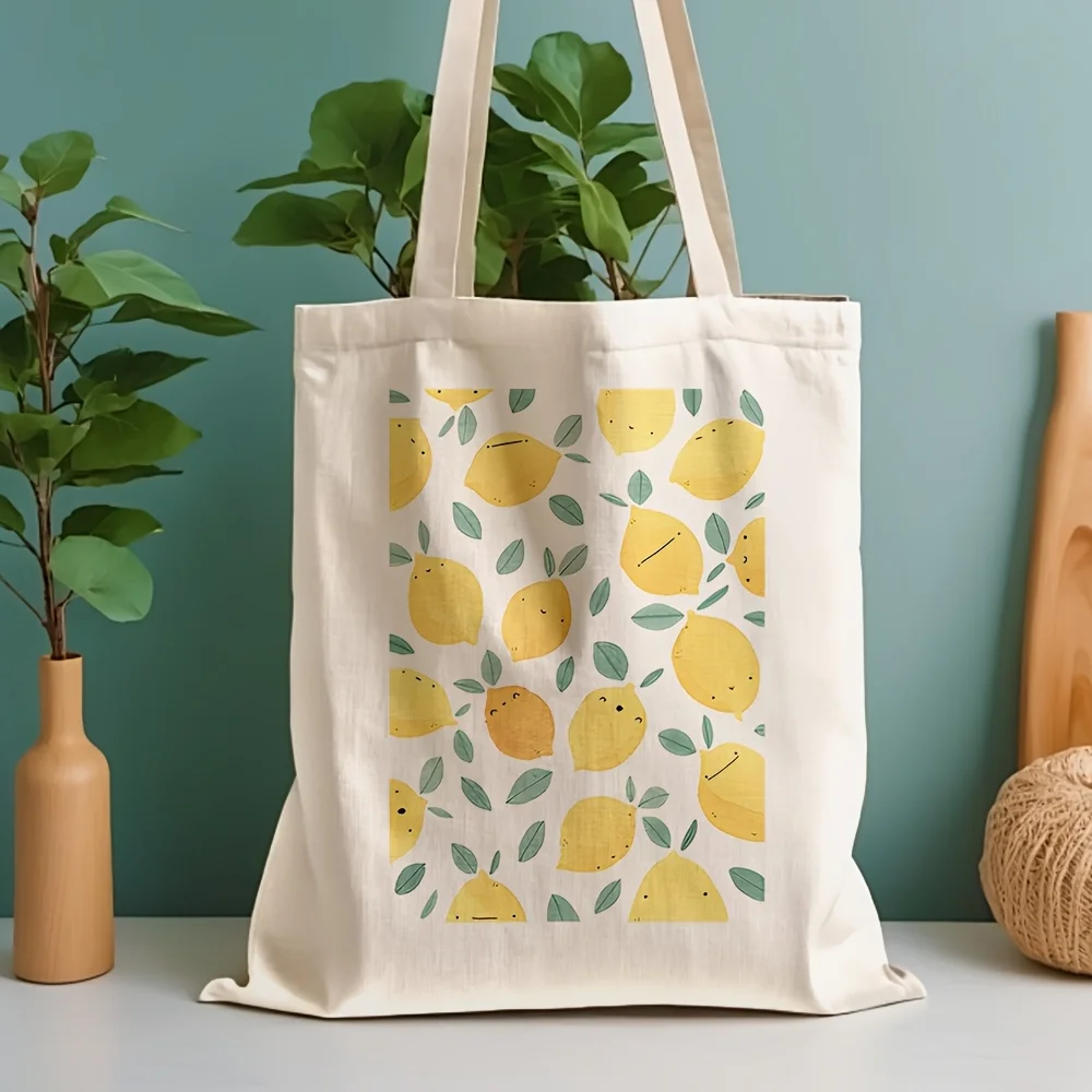 A Lemon  patterns print canvas tote bag, suitable for daily 