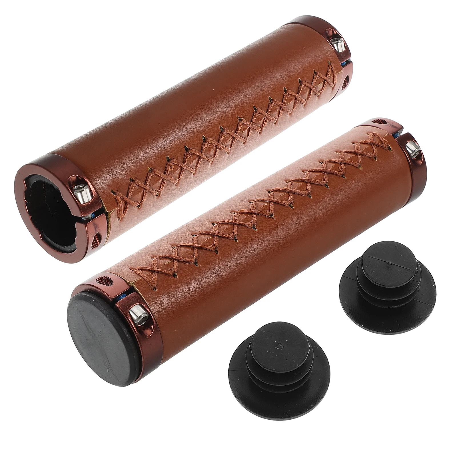

2pcs Bicycle Handlebar Grips Shock Absorption Vintage Pu Handsewn Comfortable Durable Universal Fit For Bike Scooter Electric