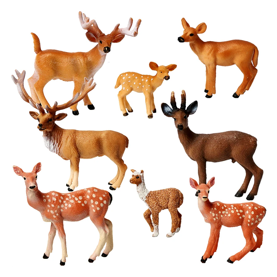 Simulazione Wild Animal Alpaca, antilope Sheep,Elk,Whitetail Deer,Sika-Deer Model Figurine Educational Collector Figurine giocattoli per bambini