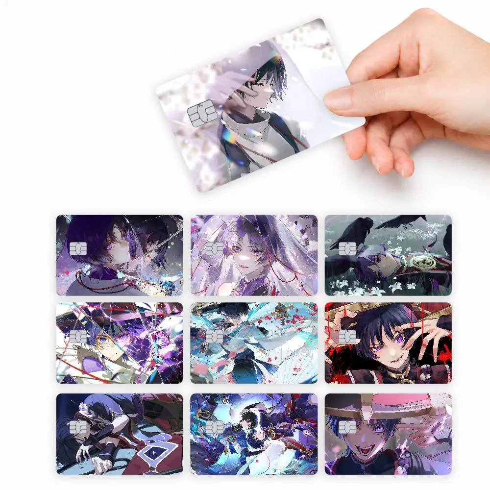 Game Genshin Scaramouche Wanderer  4pcs Credit Card Skin Stickers Suitable for Bank  Transit Pass Decorative Cover