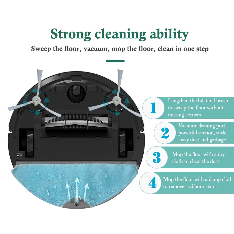 乾湿両用、落下防止、アプリ＆リモコン両対応、電動充電式ロボット掃除機、ロボットモップ