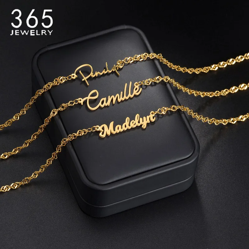 

365 New Chain Custom Name Necklace Personalized Nameplate Letter Necklaces Charming Pendant for Women Girl Jewelry collares Gift