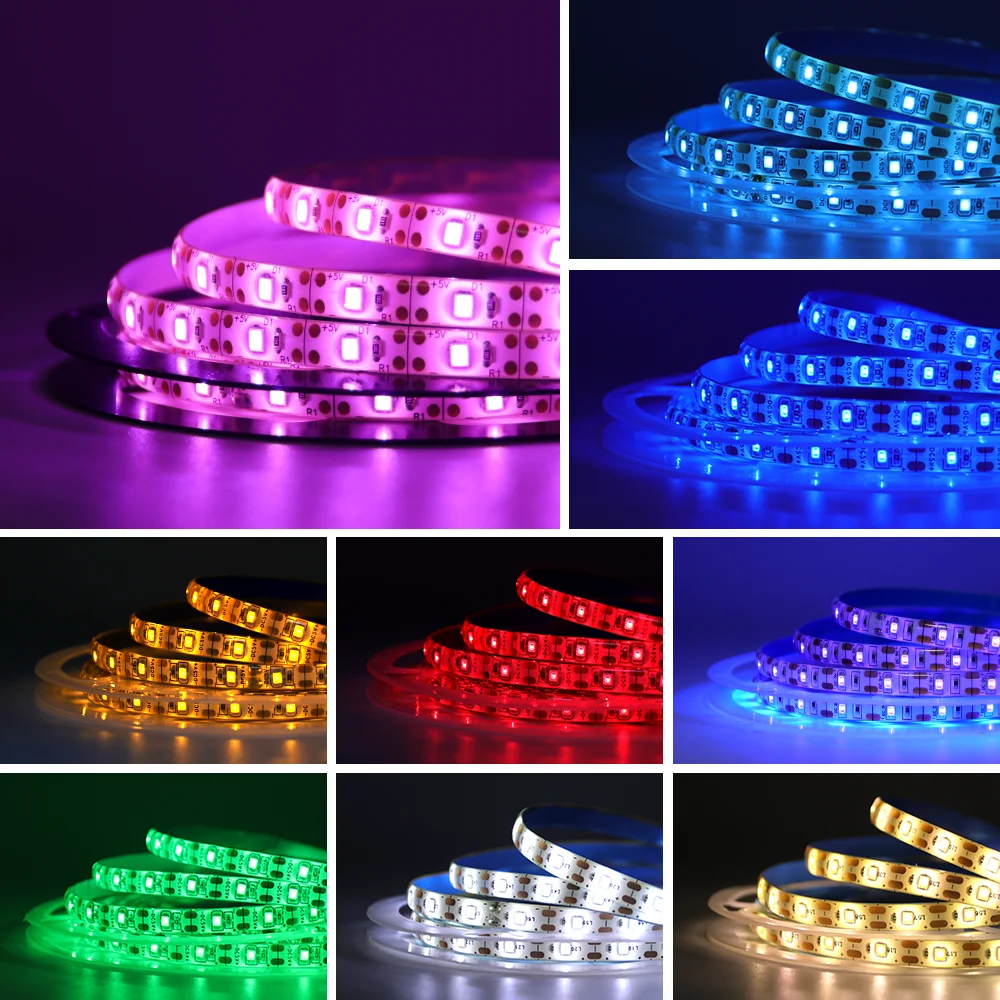 5V USB LED Strip 2835 60LEDs/m Diode Tape Waterproof Flexible LED Ribbon Warm White Ice Blue Purple Pink Yellow for TV Backlight