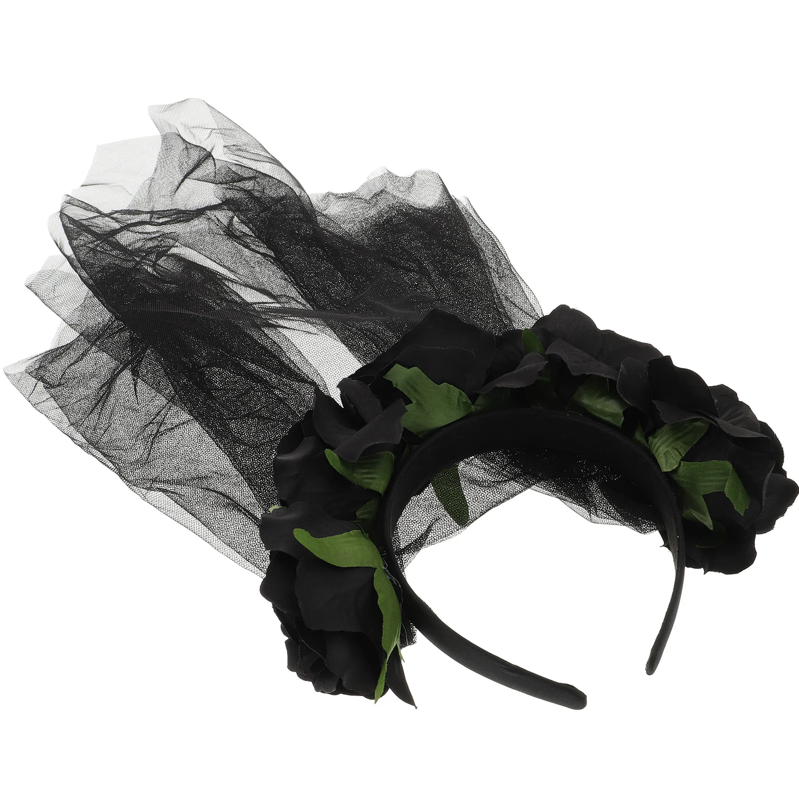 

Rose Decor Head Veil For Halloween Festival Carnival Party Women'S Hair Accessory Black Pattern Makeup Veil