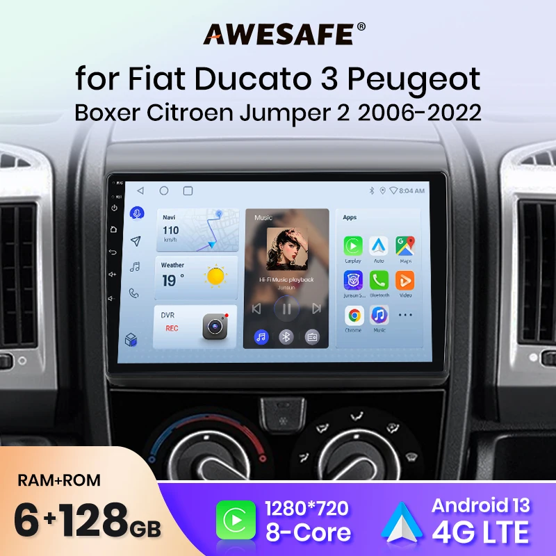 AWESAFE PX9 Car Radio Autoradio for Fiat Ducato 3 Peugeot Boxer 2 Citroen Jumper 2 2006 - 2022 Wireless Carplay Screen Android