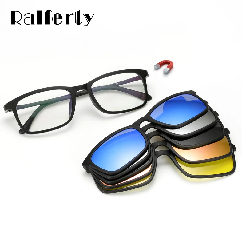 Imagen 3: Ralferty-gafas de sol polarizadas para hombre y mujer, 5 en 1, con Clip magnético, TR90, graduadas ópticas, monturas magnéticas