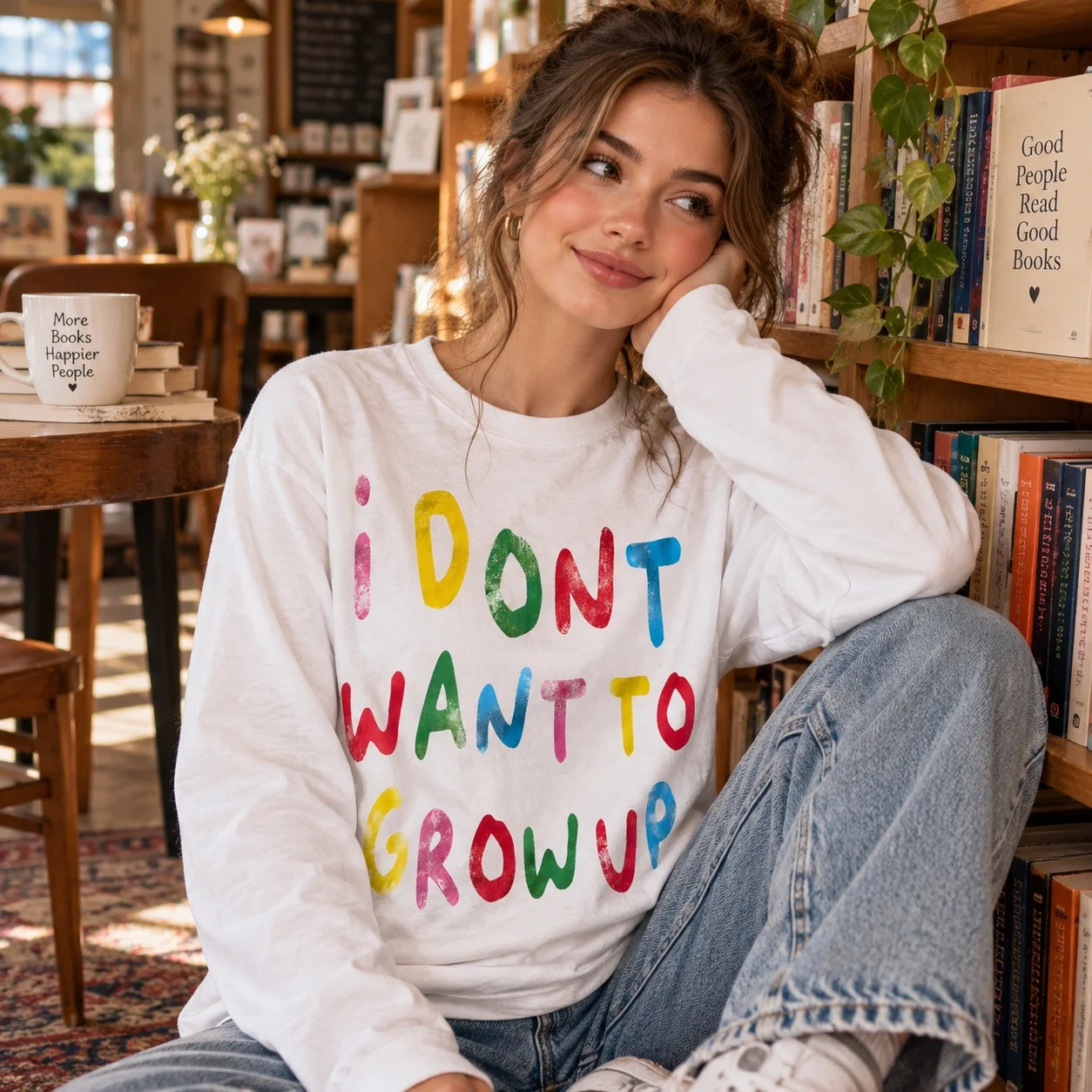 Women's Long Sleeve T-shirt Y2k Fun Colorful Hand Drawn Letter Graphic Print Loose Retro Harajuku Casual Street Fashion Tops
