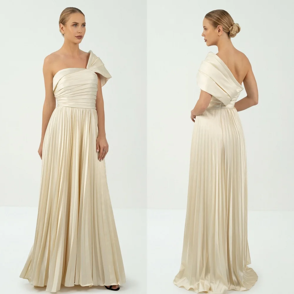 

Customized Modern Style Sizes Available Pleat Draped A-line One-shoulder Long Dresses Bespoke Occasion Dresses High Quality Sexy