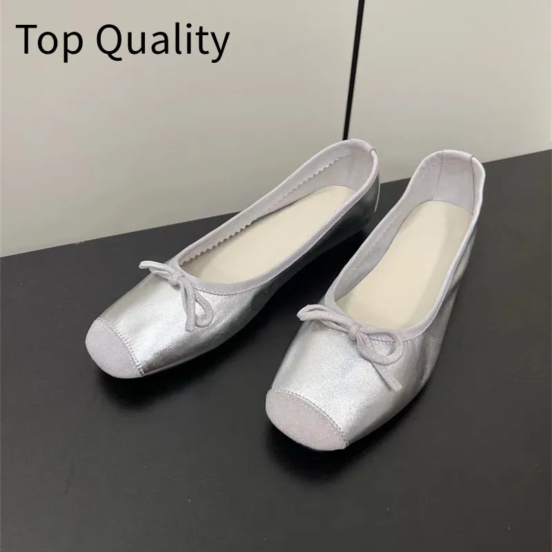 

Women's spliced leather material with small pearl decoration flat shoes women's simple and fashionable ballet shoes