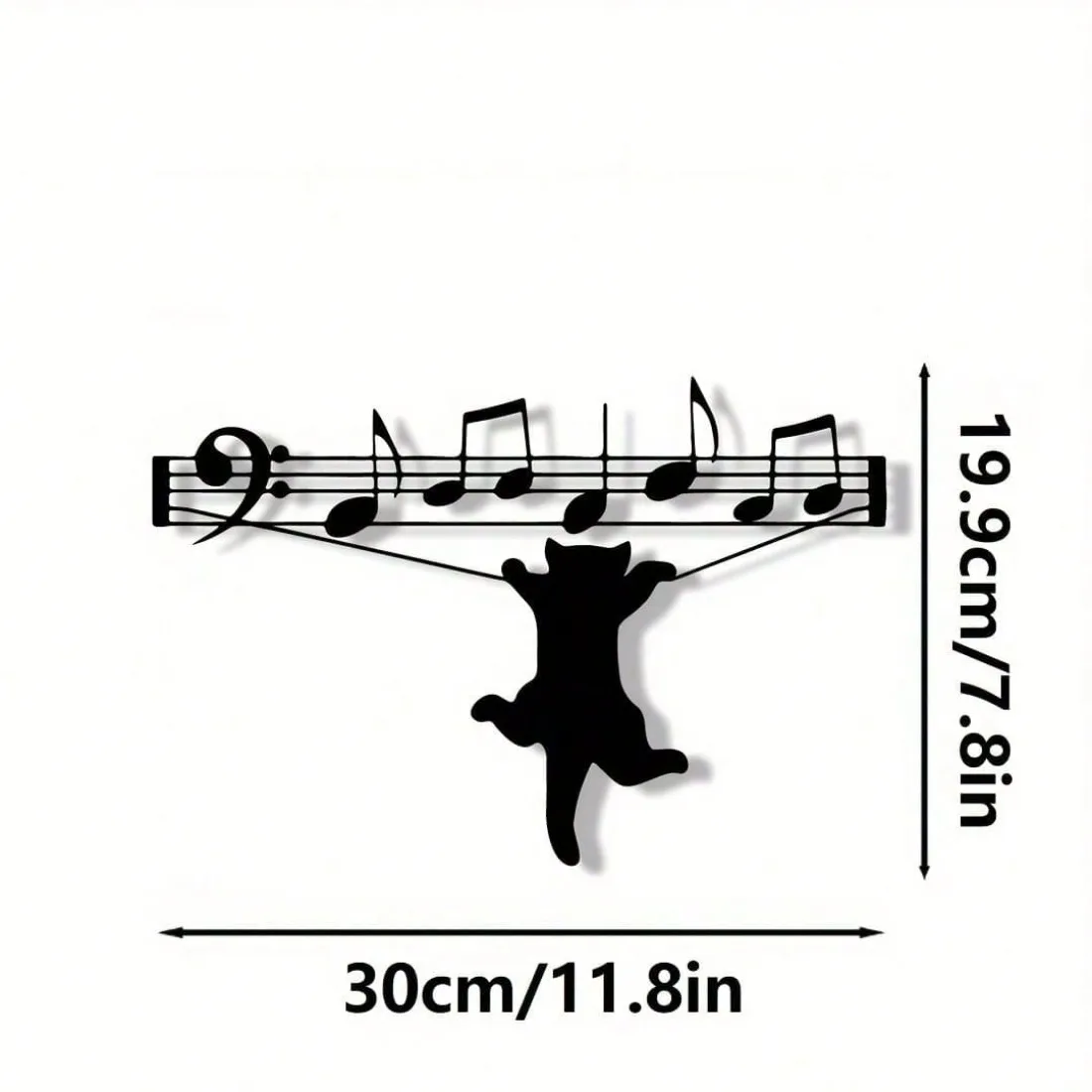 Charming Black Cat Metal Wall Art - Elegant Silhouette Music Note Decor for Home Bedroom