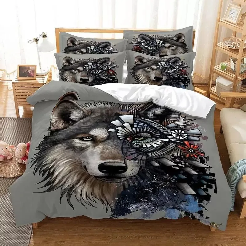 

Wolf Duvet Cover Set Wolf with Mechanical Eye Bedding Set for Kid Teens Adults 3d Printing Queen King Size Polyester Quilt Cover