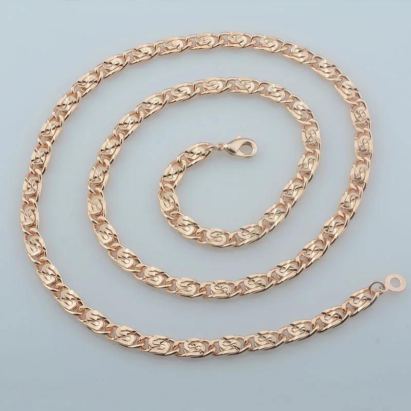 6mm Women Cubr Carving 585 Rose Gold Color Set Jewelry Men Chains