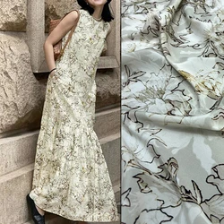 Floral on Grey Silk Crepe de Chine Fabric for Summer Thin Dress, 140CM Wide, 18MM Thick,Silk & Spandex Stretch Fabric D1466