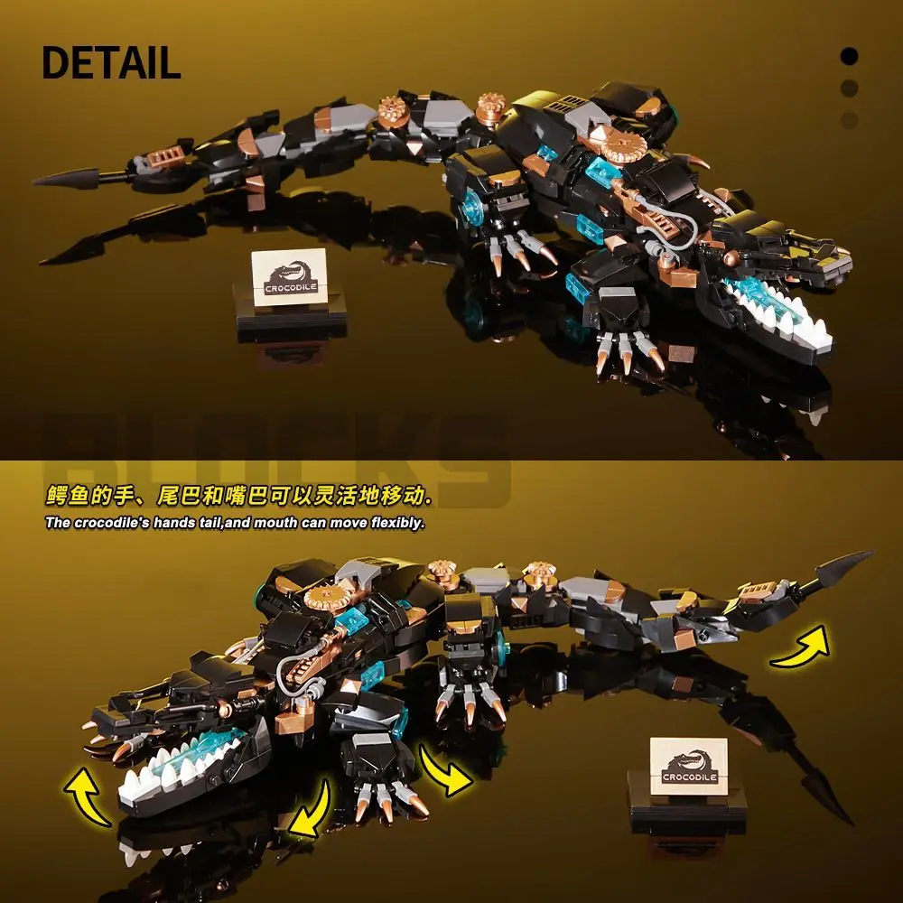 580 Uds. Bloques semimecánicos estilo Punk cocodrilo dorado negro 3,6 Mini rompecabezas granular juguetes de bloques de construcción
