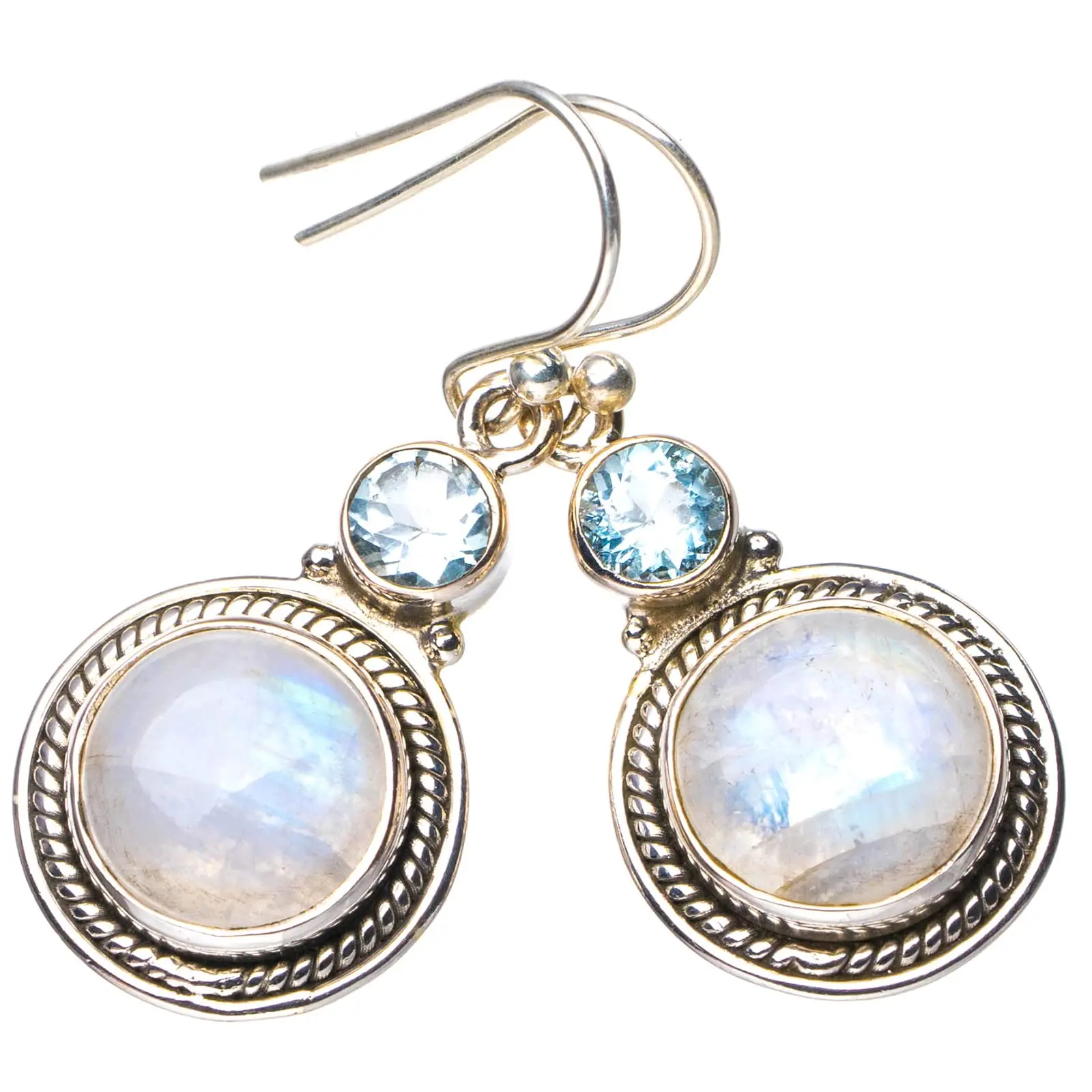 

StarGems ® Серьги ручной работы из стерлингового серебра 925 пробы с натуральным лунным камнем и синим топазом 1,5 E5599