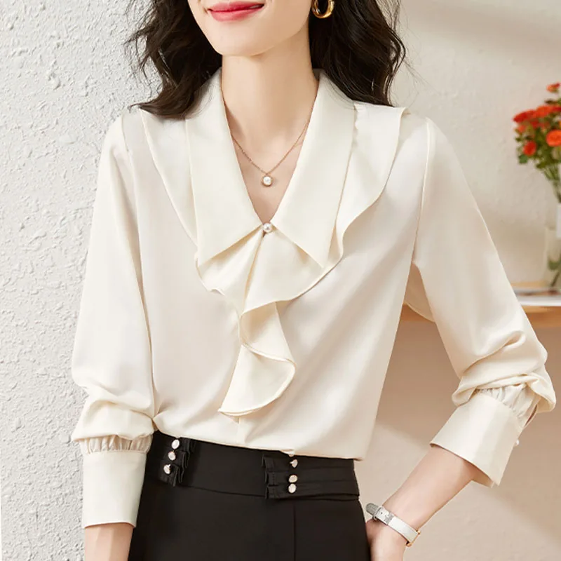 Fashion Turn Down Collar Women Blouse Ruffles Long Sleeve Blouse Shirt Women Tops Blusas Camisas De Mujer Blusas Para Mujer M487