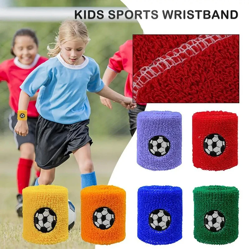 

6PCS Colorful Sport Wristband For Children Sweatband Wrist Protector Running Soccer Rugby Basketball Brace Terry Sweat Band