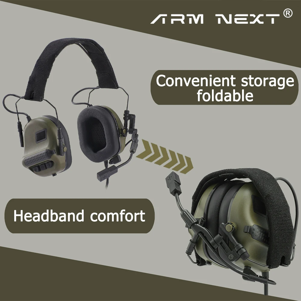 ARM NEXT F10 Shooting Earmuffs Tactical Noise Reduction Headset with Helmet ARC Rail Adapter with Kenwood PTT adapter New