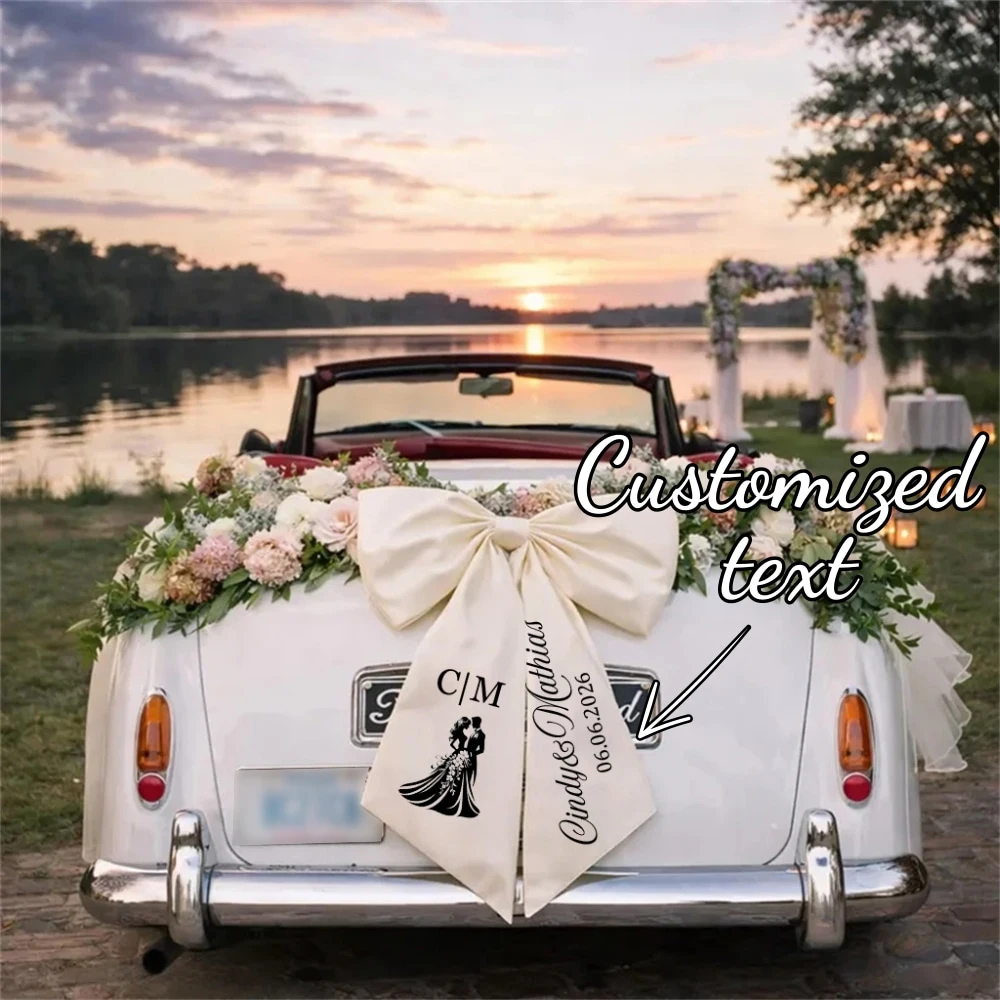 1pc Custom Wedding Car Bow Decoration Bridal Shower Decoration Personalized Car Couple Garland Wedding Custom Bows And Ribbons