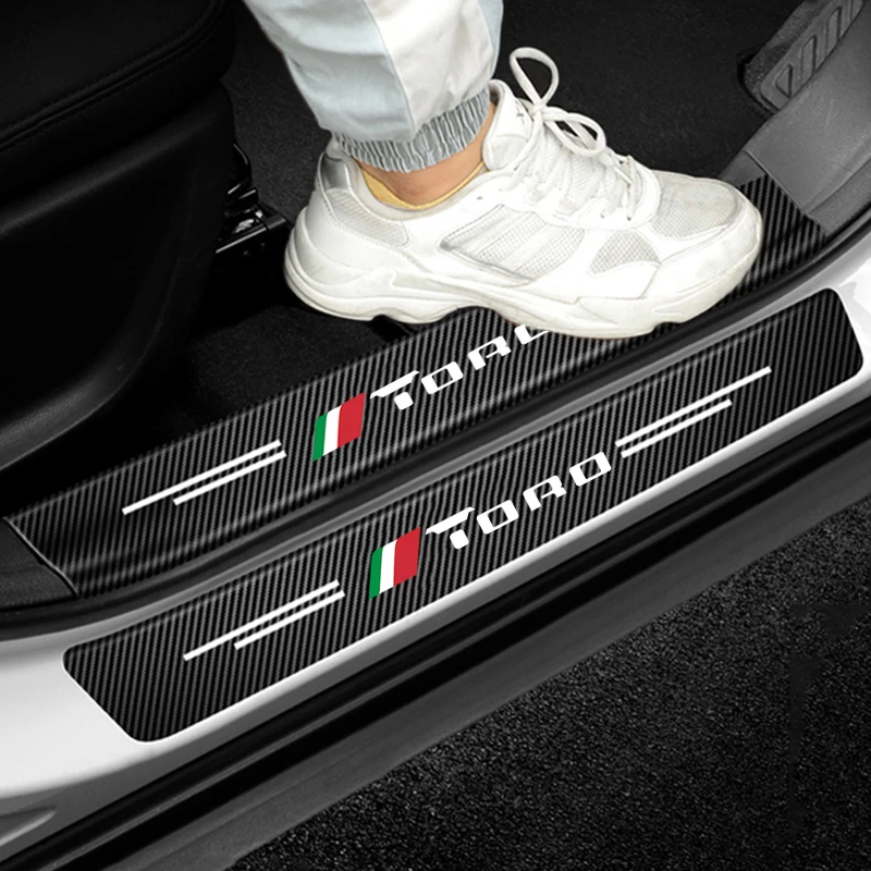 Car Tailgate Sill Bumper Guards Stickers Styling for Fiat TORO Emblem Carbon Fiber Door Threshold Decals Protective Film