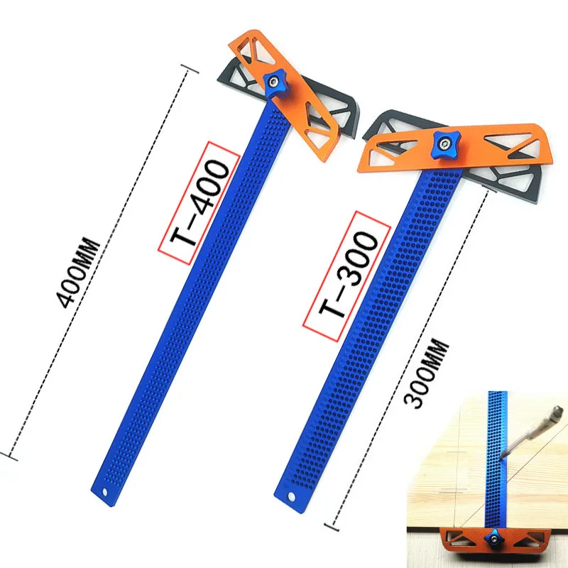 Woodworking Scribe 400mm T-type Square Ruler Hole Scribing ruler Drawing Marking Gauge Crossed-out Measuring Carpenter Tools