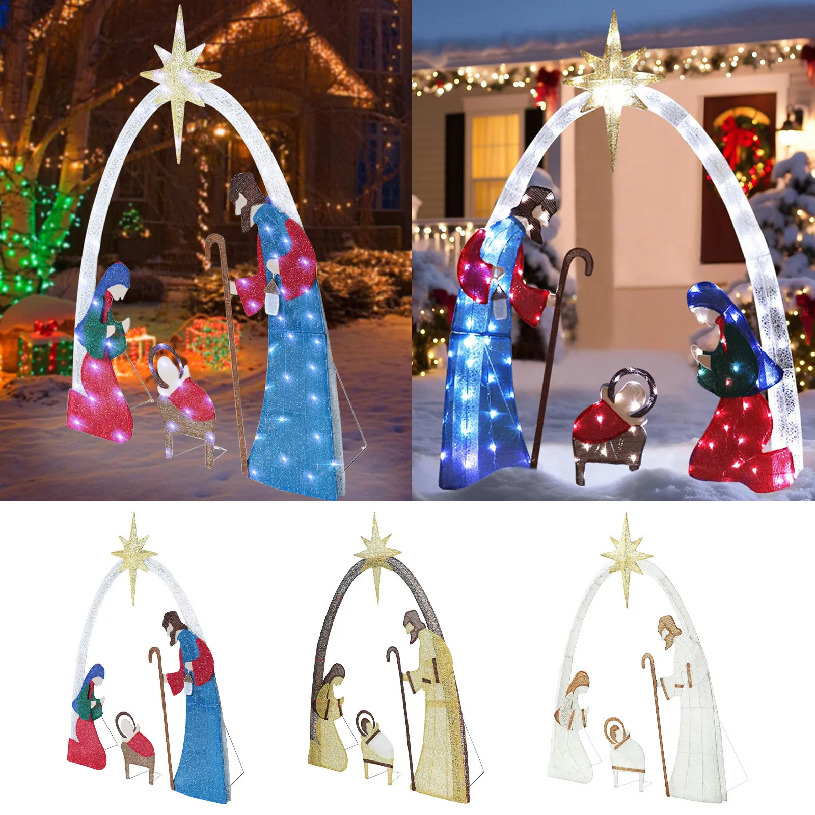 Iluminado Christmas Scene Silhouette para decorações interiores e exteriores, Light Decor Set