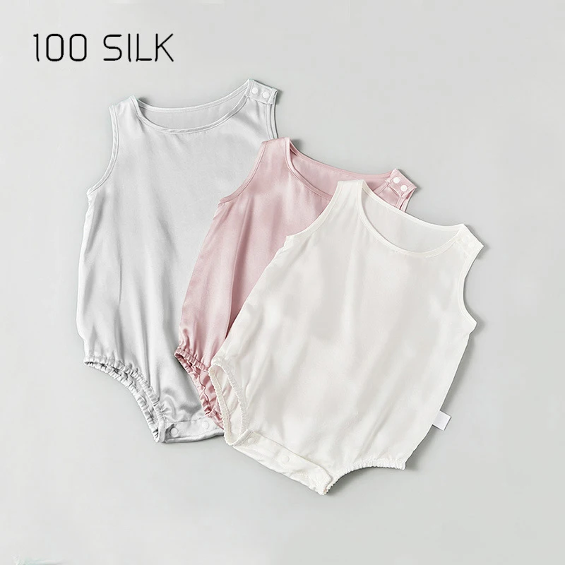 100% Pure Mulberry Silk Baby Bodysuit Long Sleeve Infant One Piece Newborn Baby Girl Boy Silk Pajamas Jumpsuit