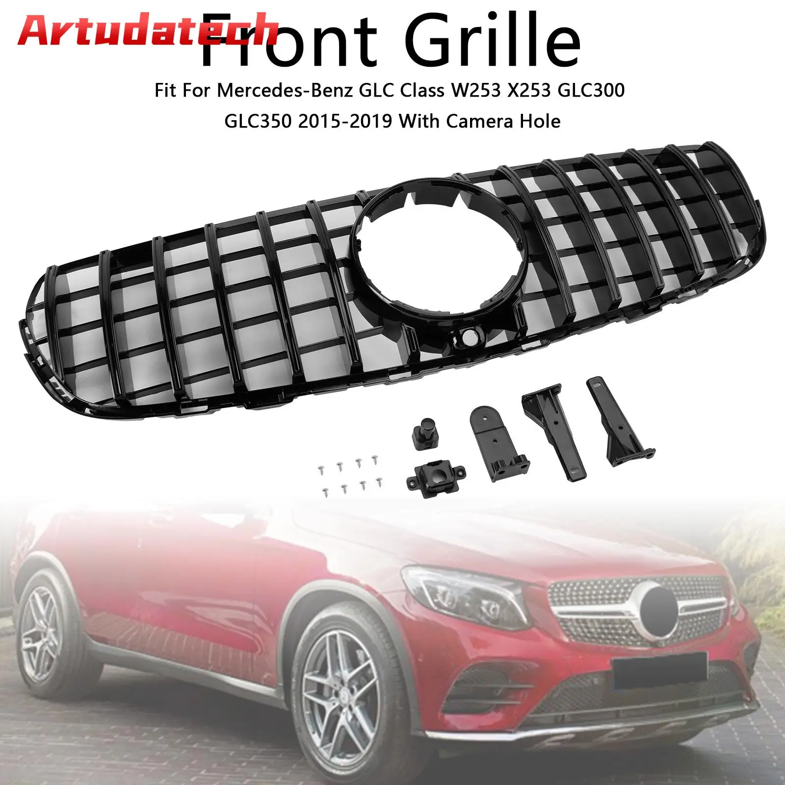 

Решетка переднего бампера Artudatech, подходит для Mercedes Benz GLC X253 C253 2015-2019, глянцевый черный автомобильные аксессуары 2016 2017 2018