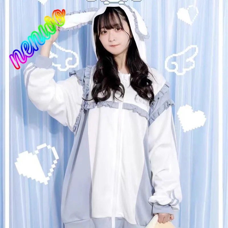 

Весенне-осенняя тонкая толстовка с капюшоном в стиле субкультуры Virtual Human Color Block с длинными рукавами, женская, в стиле Лолита, милая, на молнии