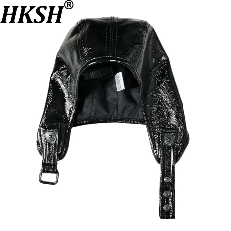 HKSH Autumn Winter New Men Tide Dark Punk Techwear Waste Land Crack Versatile Leather Tank Hat Unisex Trendy Avant-Garde HK17277