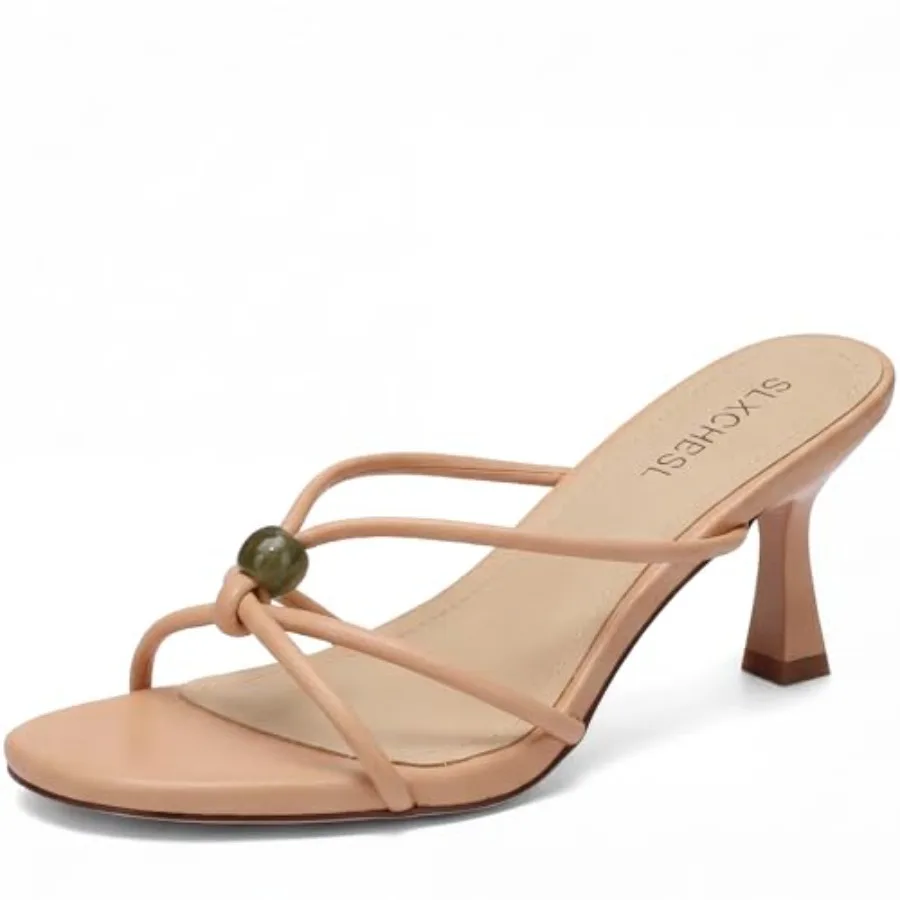 

Women's Kitten Heels Sandals, Round Open Toe Strappy Low Heels, Slip On Heeled Sandals, Comfortable Mules Shoes for Dress Party