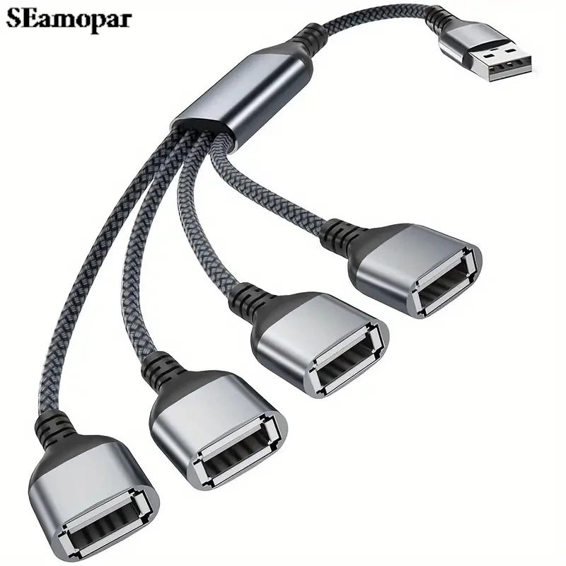 4 in 1 USB Splitter Cable, USB Power Splitter 1 Male to 4 Female, USB Hub 2.0 Adapter, 1 to 4 USB Extender for PC Printer U Disk