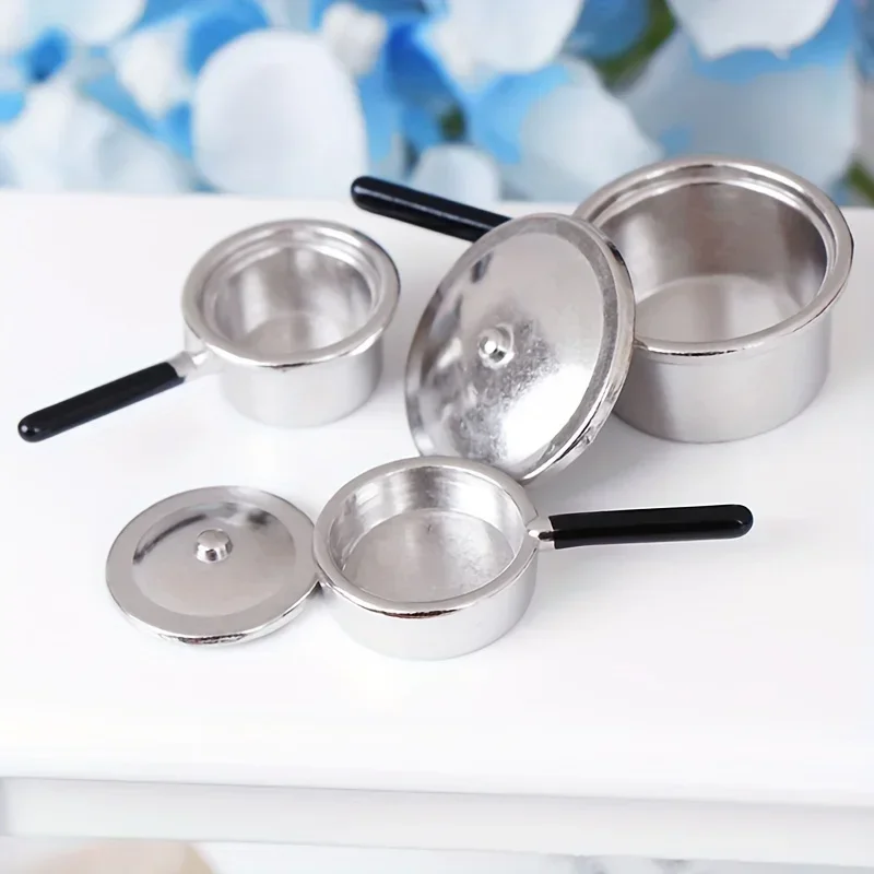 1:12 Puppenhaus Küche Miniatur Metall Mini Topf Set Puppenhaus Kochgeschirr Möbel Weihnachten Rollenspiel Party Dekoration Geschenk