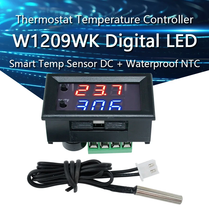 1PCS W2809 W1209WK Digital LED Thermostat Temperature Controller Smart Temp Sensor Board Module 12V DC + Waterproof NTC Sensor