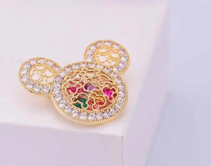 Colorful Crystal Mickey Mouse Head Brooches for Women Disney Cartoon Metal Brooch Pins for Clothes Accessories Birthday Gifts